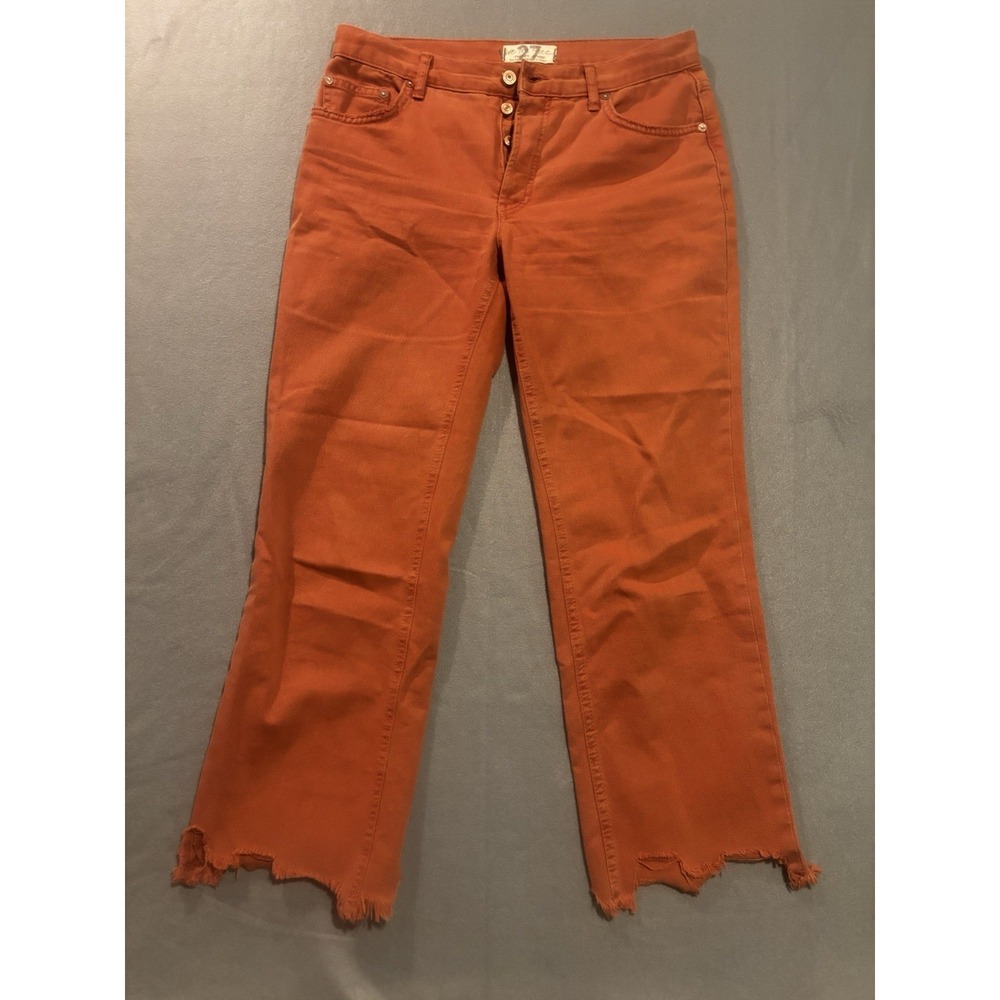 We The Free Jeans Women's 27 Button Fly Straight Orange Raw Hem